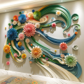DALL·E 2024-01-27 17.53.37 - A creatively designed wall featuring 3D art of flowers in a dynamic, flowing arrangement, giving the illusion of movement. The flowers are crafted wit