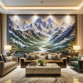 DALL·E 2024-01-27 17.52.25 - A luxurious living room with 3D wall art depicting the majestic Himalayas. The art is a detailed, three-dimensional representation of the towering sno